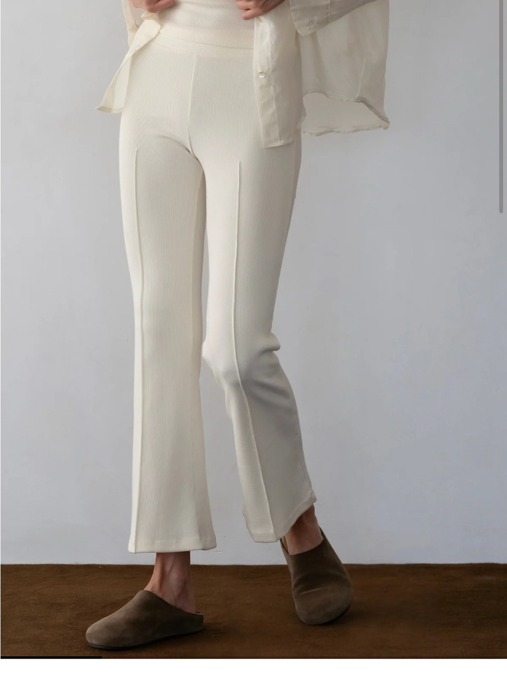DONNI. Cream Rib Kick Flare Pants - Picture 4 of 7